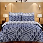 DTEX HOMES Duvet Cover Set 100% Egyptian Cotton Sateen Hotel Quality 220 Thread Count Reversible Printed Pattern Quilt Cover Set With Pillow Cases (Matra Blue-King)