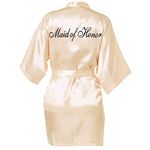 Shining She Maid of Honor Robes, Women Satin Kimono Robe Bridal Morning Robes V-Neck Pyjamas for Bridal Wedding Party, Champagne