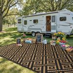 sarben Outdoor Rug for Patio - Waterproof Plastic Straw Camping Rugs 8x16 ft, Reversible Outdoor Indoor RV Mat Carpet for Patio, Porch, Deck, Balcony, Picnic, Beach, Black Brown