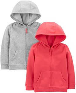 Simple Joys by Carter's Girls' 2-Pack Fleece Full Zip Hoodies, Pink/Grey, 5