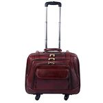 RICHSIGN LEATHER ACCESSORIES Leather Laptop Business Roller Trolley Bag with 4 Wheel for Men (Cabin Size, 44 L, L=22 X W=12 X H=17 inch, 3 kg/3000 GR, Brown)