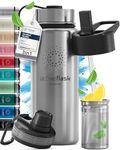 Stainless Steel Water Bottle with Straw & 3 Lids: 1 & 0,5L Leak-Proof BPA-Free Vacuum Insulated ACTIVE FLASK Drinking Bottles Hot Cold: Double Walled Outdoor Drink Thermo Mug Tea Coffee Sport Gym Bike
