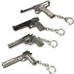 Mallofusa Pack of 4 Pcs of Mini Metal Shooting Gun Model Pendant Key Ring Sniper Rifle Pendant Key Ring Keychain (502#003#747#664)