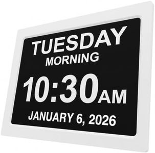 American Lifetime 【New 2024 Dementia Clock Large Digital Clock for Seniors, Digital Clock with Custom Alarms, Clock with Day & Date for Elderly, Large Number Digital Clock White, 15 Inches