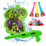 VikriDA 3D High Pressure Holi Pichkari Water Gun Toy with Back Holding Tank (2.5Litre) and 111Pc Magic Water Balloons Holi Combo for Kids - Green