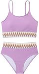 SHENHE Girl's 2 Piece Swimsuit High Waisted Spagehtti Strap Chevron Tape Bathing Suit Purple 8 Years