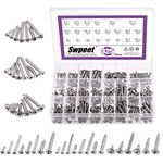 Swpeet 325Pcs 3 Types #6 #8 #10 SAE 304 Stainless Steel Round Pan Head and Phillips Flat Head Self Tapping Sheet Metal Screws Wood Screws with 410 Stainless Steel Truss Head Fast Self Tapping Screws Kit