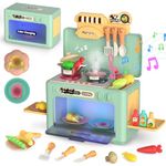 CUTE STONE Play Kitchen Toys, 2-IN-1 Kids Kitchen Playset with Oven& Stove, Realistic Spray/Light/Music, Color Changing Play Food, Pretend Play Cooking Accessories Utensils Toy for Girls Boys Toddlers