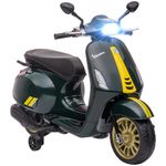 AIYAPLAY Vespa Licensed 12V Kids Electric Motorbike, Kids Ride on Motorcycle with Music, Headlight, MP3, FM Radio, Two Training Wheels, for 3-6 Years - Green