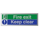 V Safety Fire Exit/Keep Clear Sign - 300mm x 100mm - Self Adhesive Alu Effect