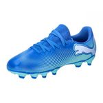 PUMA Unisex Kids Future 7 Play Fg/Ag Jr Soccer Shoe, Hyperlink Blue Mint Puma White, 2.5 UK