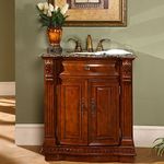 Silkroad Exclusive Granite Stone Top Single Sink Bathroom Vanity with Cherry Finish Cabinet, 33"