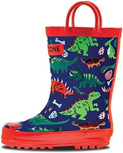 Lone Cone Rain Boots with Easy-On Handles in Fun Patterns for Toddlers and Kids, Puddle-a-Saurus Dinosaur, 10 Toddler