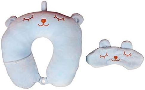 SKYLOFTS 100% Cotton Blue Neck Pillow for Boys Car, Train, Flight, Bus - Microfibre Travel Cushions with Sleeping Eye Mask- Kids