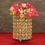 TIED RIBBONS Brass Crystal Round Flower Vase Centerpiece Home Decor Item (14 X 10 Cm) Flower Vases For Wall Shelf Living Room Bedroom Dining Room Center Table Home Decoration (Flowers Not Included)