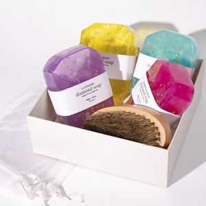 Diamond Handmade Soap Gift Box, Deep Cleansing Facial & Body Gold Foil Bath Soap, Natural And Gentle Handmade Essential Oil Soap Gift Set for Women & Men 200g (4pcs)