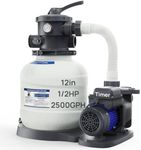 AQUASTRONG Sand Filter Pump for Above Ground Pool with Timer, 1/2 HP Pool Pumps Above Ground 2500 GPH for Pools up to 9000GAL, 12in Pool Sand Filter with 6-Way Valve, Improved Circulation & Filtration