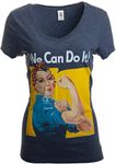 Ann Arbor T-shirt Co. Rosie The Riveter, We Can Do It | Feminist Rosey Rosy V-Neck T-Shirt for Women-(Vneck,XL) Vintage Navy