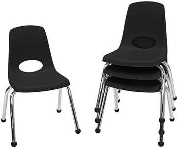 FDP 14" School Stack Chair, Stacking Student Seat with Chromed Steel Legs and Ball Glides; for in-Home Learning or Classroom - Black (4-Pack), 10380-BK