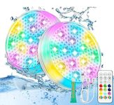 2 Pcs Pool Lights 16 Color Rechargeable Submersible LED Pool Lights with Remote, Full Waterproof Swimming Pool Lights Underwater Changing Lights Magnetic Suction Charging – for Ponds Decoration