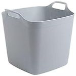 SAVING HUB Square Flexi Tub Large Bucket Laundry Clothes Storage Basket 15/25/40 Litre Garden Lightweight Tubs Heavy Duty Flexi Container With Handles Plastic Buckets (40 Litre, Cool Grey)