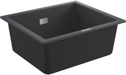 GROHE K700U - Quartz Composite Kitchen Sink with Overflow (Top Mount or Undermount, 1 Bowl 469 x 393 x 205 mm, Waste Kit, Basket Strainer Waste, Mounting Set), 533 x 457 mm Granite Black, 31654AP0