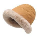 ZLYC Women Winter Furry Bucket Hat Rolled Brim Faux Fur Cloche Hat with Fleece Lining(Solid Yellow)