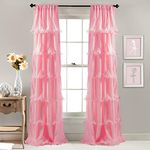 Lush Decor Nerina Sheer Ruffled Textured Pink Window Panel for Living, Dining Room, Bedroom (Single Curtain), 84 by 54-Inch