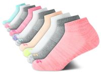 Avia Girls Athletic Performance Cushion Quarter Cut Ankle Socks (10 Pack) (Brights/White, Big Kid: Large/Shoe Size: 4-10)