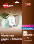 Avery White Rectangle Tags with Strings, 2" x 3½" Rectangle Gift Tags, for Laser/Inkjet Printers, 80 Tags, Edge-to-Edge Printable Tags, Prepunched (22858)