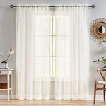 Beige Sheer Curtains 84 Inch Length 2 Panels Set, Rod Pocket Semi Sheer Curtain Panels for Kitchen, Sheer & Lightweight Window Treatments Curtains for Kids Room, Bedroom, Set of 2, Beige, 52"x 84".