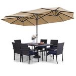 THESHELTERS - 15ft Large Outdoor Umbrella Double-Sided Patio Umbrella with Base, Crank Handle, 12 Ribs Rectangular Garden Umbrella for Patio Graden, Poolside, Terrace, Cafe and Hotels (Beige)