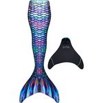 Fin Fun Limited Edition Mermaid Tail for Swimming for Girls, Kids, Women, Teen and Adults with Reinforced Tips and Monofin, Astral Storm, Kids - 8