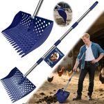 HUMVMV US Patent Pending 12-Inch 2-in-1 Chicken Poop Scooper & Rake,3-Shape Sifting Holes Chicken Coop Scoop，Stainless Steel Handle （20–61"）– Litter Scooper & Sand Sifting Shovel for Chicken Coops