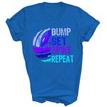 Volleyball Bump Set Spike Repeat Unisex Shirt Gift Women Men T-Shirt (Royal;S)