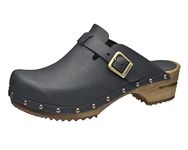 Sanita Kristel Mule Clog | Original Handmade Wooden Leather Clog for Women | Sustainable Sole | Black | 6.5 UK