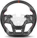 TESFEEL Hydro-Dip Carbon-Fiber Steering Wheel for Ford Bronco 2021–2025, D-Shaped Flat-Bottom, Perforated Leather Grip, Hand-Stitched, for Big Bend/Outer Banks/Wildtrak/First Edition