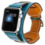 Aergood Compatible with Apple Watch Band 41mm 40mm 38mm,Retro Crazy Horse Leather Strap Cuff Blacelet Replacement Wristband for iWatch Series 7/6/5/4/3/2/1/SE, Dark Blue