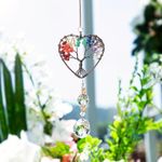 nuyikaso Heart Shaped Sun Catcher Crystal Rainbow Tree of Life Glass Colorful Suncatcher 7 Chakras Stones Car Window Hanging Accessories Meditation Ornaments Garden Home Decoration