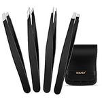 BEZOX Eyebrow Tweezers for Women and Men, Eye Brow Plucker – 4 PCS Precision Steel Tweezers Set - Black