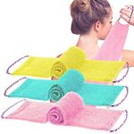 TENQUAN African Net Sponge Exfoliating Cloth Body Scrubber 3 Pcs 31.5" Back Scrubber for Shower Bath Sponge with Rope Handles for Women and Men Body Scrub Skin Scrubber (Pink Green Yellow)