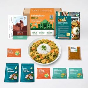 eat2explore Global Cooking Kit - Authentic Recipes, Essential Spices, Cultural Fun & Expert Drink Pairings. Perfect for New Year Date Night or Dinner Parties. (INDIA edition)