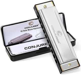 CONJURER Blues Harmonica for Beginners Adult, 10 Hole Diatonic Harmonica Key of C, Metal Mouth Organ C Key Brass Reed Blues Harp with Case, Key C Sliver
