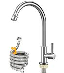 Cold Water Only Faucet,High Arc Brushed Nickel Stainless Steel Cold Water Sink Faucet Single Handle Single Hole Cold Water Faucet for Kitchen,Outdoor, Garden and Bar.(Free Cold Water Supply Lines)