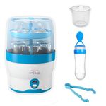 Safe-O-Kid® 6 Bottles Advanced Sterilizer with Feeding Bottle, 1 Year Manufacturer Warranty, Large Capacity, Steam Sterilizer for Feeding Bottles, Assessories, Breast Pumps, Teats, BPA free products, Auto Shut with Advanced Uniform Heat Distribution technology to eliminate 99.9999 (maximum possible) Germs- Blue