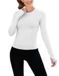 IECCP Long Sleeve Workout Tops for Women Compression Athletic Gym Shirt Fitted Running Seamless Yoga Tight Set White M