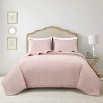 Chezmoi Collection Madrid 3-Piece 100% Cotton Quilt Set Queen Size, Blush - Herringbone Quilted Lightweight Vintage Washed Cotton Reversible Bedspread Set for All Season