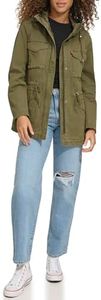 Levi's Women's Plus Four Pocket Hooded Military Jacket, Olive Cotton, Medium