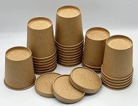 HOT BARGAINS 50 X 16oz Brown Kraft Disposable Soup Cups Containers with Lids Paper Soup Bowls Size of 16oz Takeaway Tubs for Ice Cream, Dessert and Deli Containers (16oz, 50, Count)