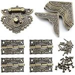 SDTC Tech Antique Engraved Latch Hasp Hinges and Box Corner Protectors Hardware Kit for Jewelry Box Decoration and Repair